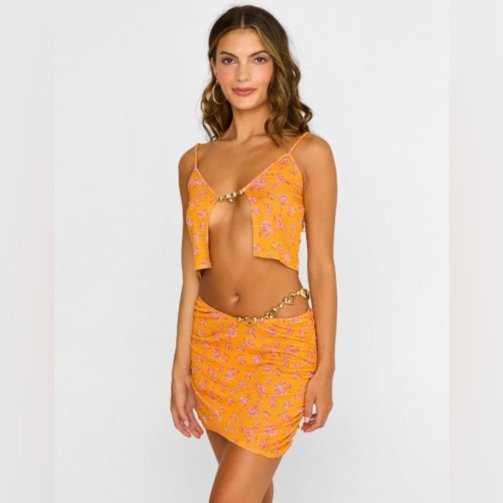 Beach Bunny Orange Saddie Mini Skirt Size Small NWT